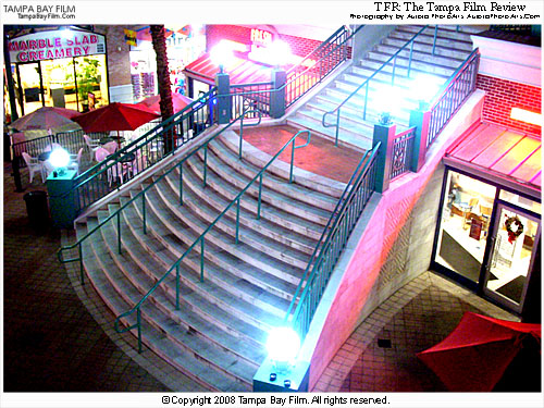 Ah, another cool shot of Ybor City's Centro Ybor. See the burger restaurant below the stairway? Mmmmmmm. If The Tampa Film Review had THAT as a venue, we would have no choice but to give it a "10" for venue. Yes, the milk shakes are that awesome!
